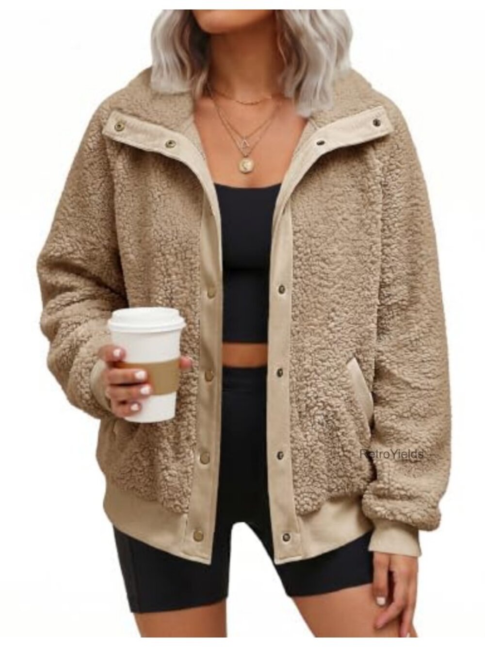 MEROKEETY Womens Sherpa Fleece Jacket Button Up Fuzzy Winter Coat